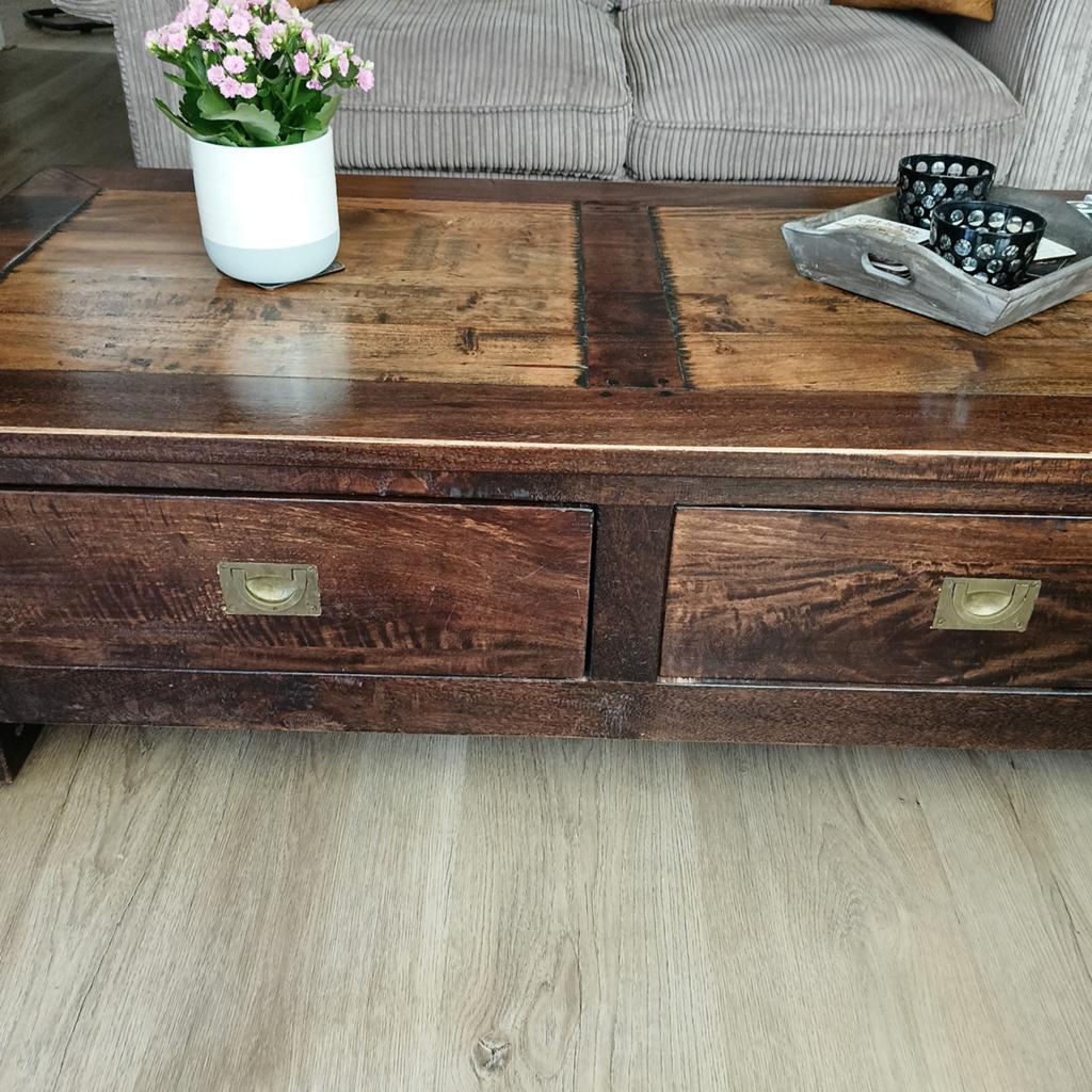 Te koop; teak houten salontafel, Huis en Inrichting, Tafels | Salontafels, Gebruikt, 100 tot 150 cm, Teakhout, Koloniale teak salontafel