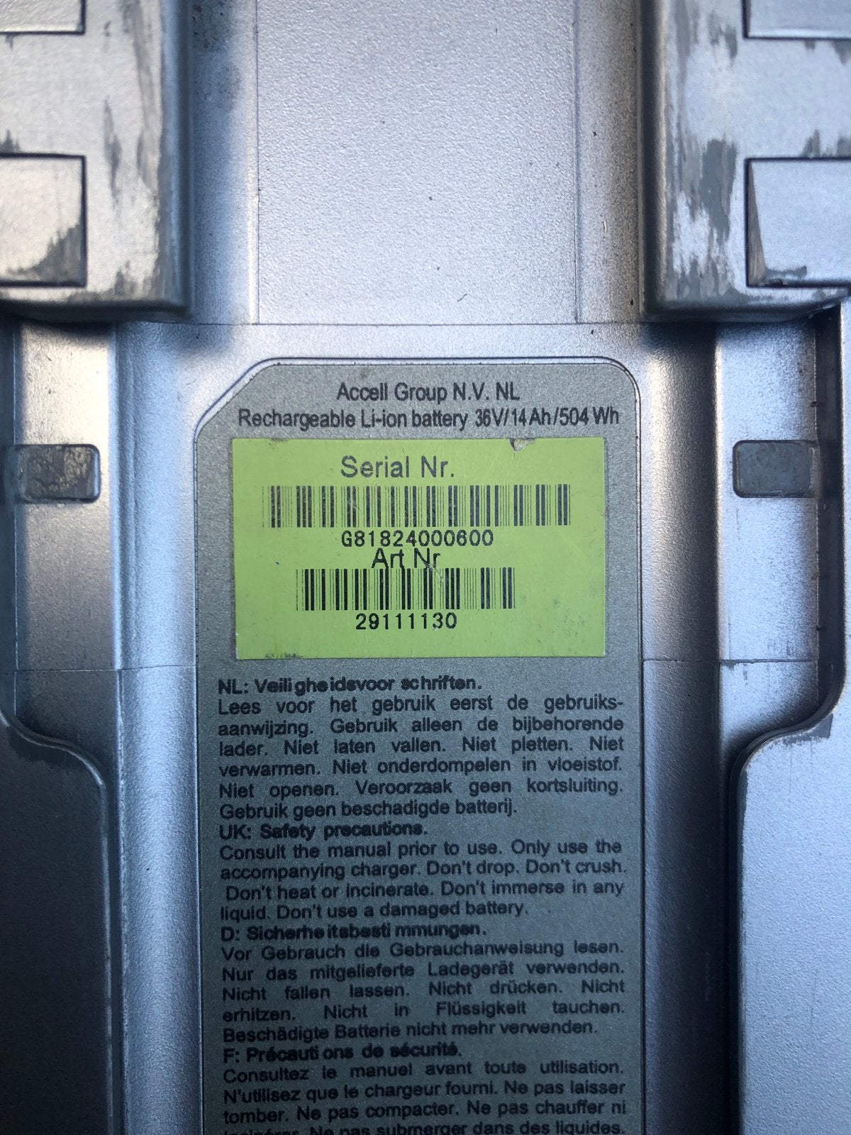 Accell ION PMU3 Gen2 Bagagedrager Accu 36V 14Ah (504 Wh), Ophalen, Gebruikt