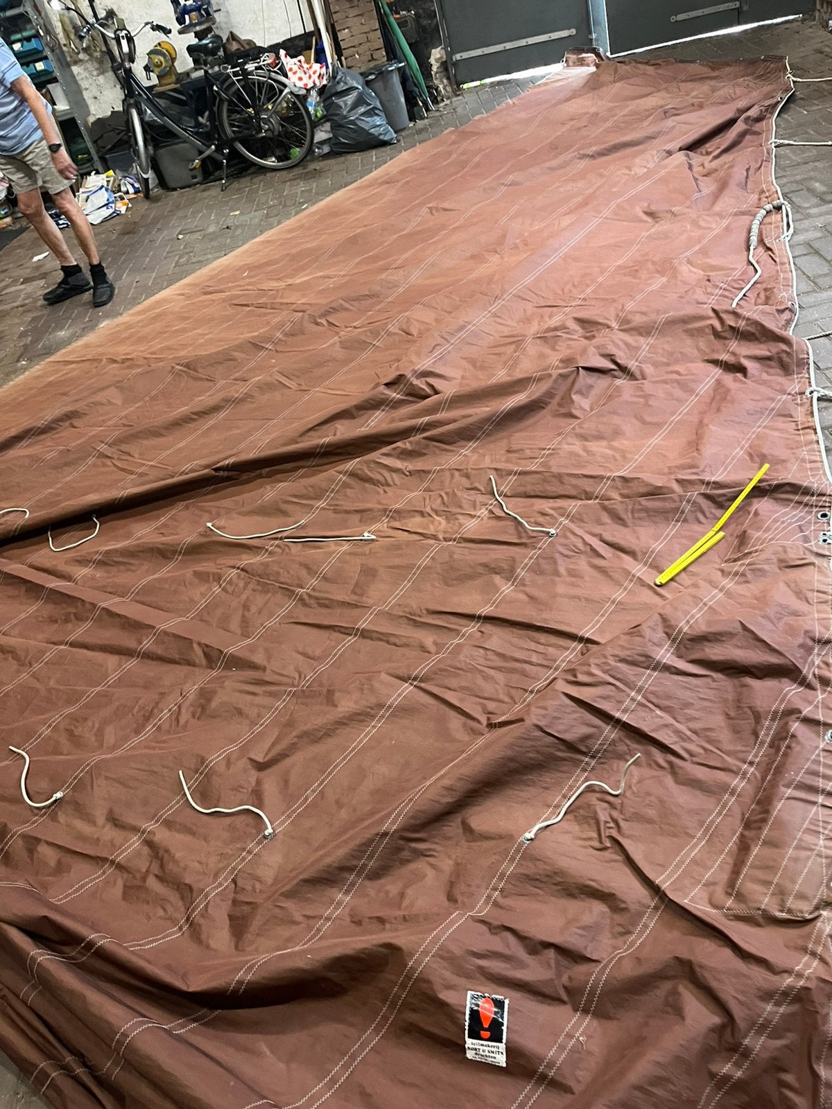 Grootzeil en fok Schokker zeilen, platbodem schouw, 6 meter of meer, Ophalen of Verzenden, Zo goed als nieuw, Minder dan 15 m²