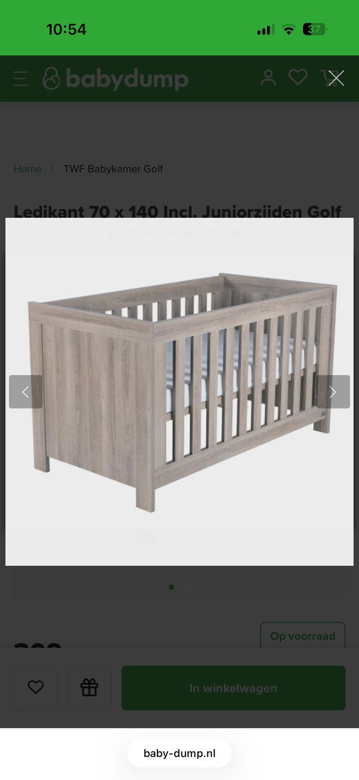 Junior bed Baby dump 140x70 met AeroSleep matras, Ophalen, Gebruikt, 70 tot 85 cm, 140 tot 160 cm