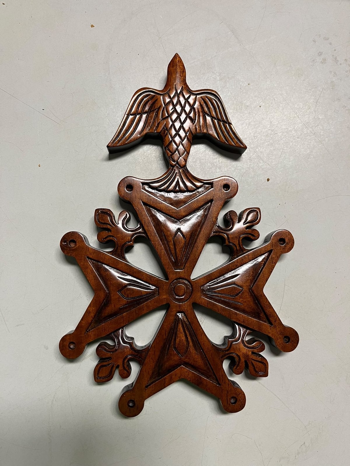 Houten Hugenotenkruis met Duif - Handgesneden Decoratie, Ophalen of Verzenden