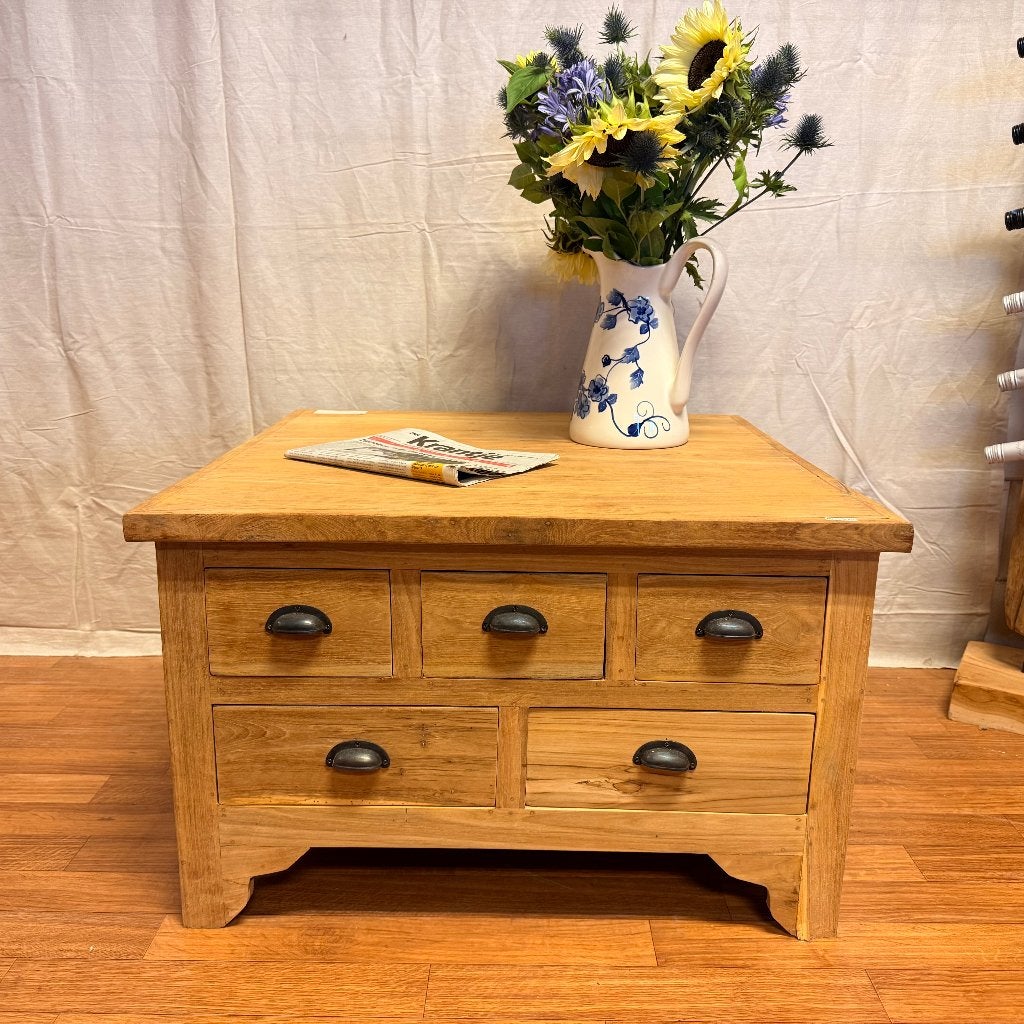 salontafel teak met 10 lades - 80 x 80 cm - Gratis bezorgd, TTM Wonen, Meubels – (Perzische) Tapijten en Woonaccessoires, 50 tot 100 cm