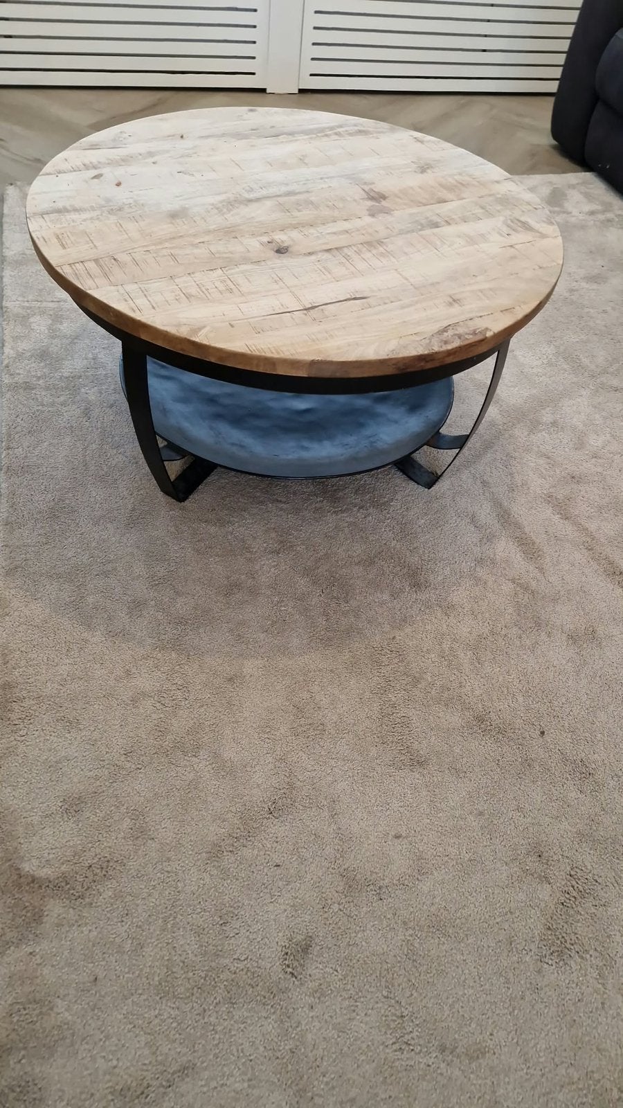 Industriële ronde salontafel van mangohout, Ophalen, Zo goed als nieuw, Rond, 50 tot 100 cm