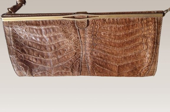 Vintage Krokodillen Handtas met Officieel IRV-Keurmerk, Ophalen of Verzenden, Bruin, Handtas