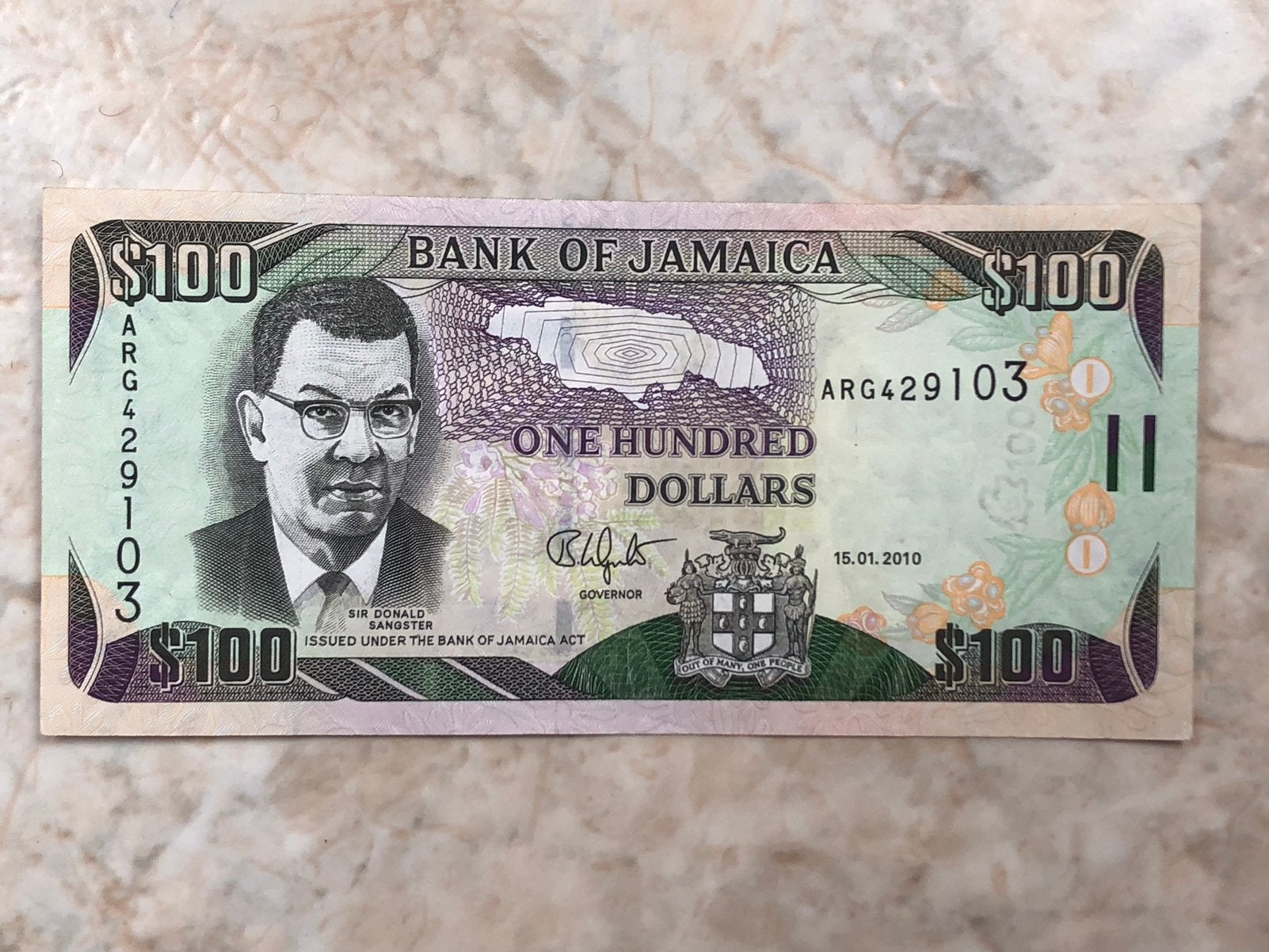 100 dollars 2010, Jamaica., Verzenden, Midden-Amerika, Los biljet