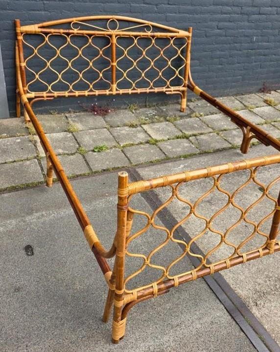 vintage bamboe bed/frame, Ophalen, Tweepersoons, Overige materialen