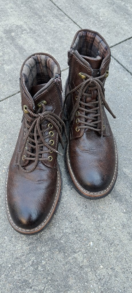 !!!! NIEUW !!!!! Leren veterboot met rits, Ophalen, Bruin, Boots, Nieuw