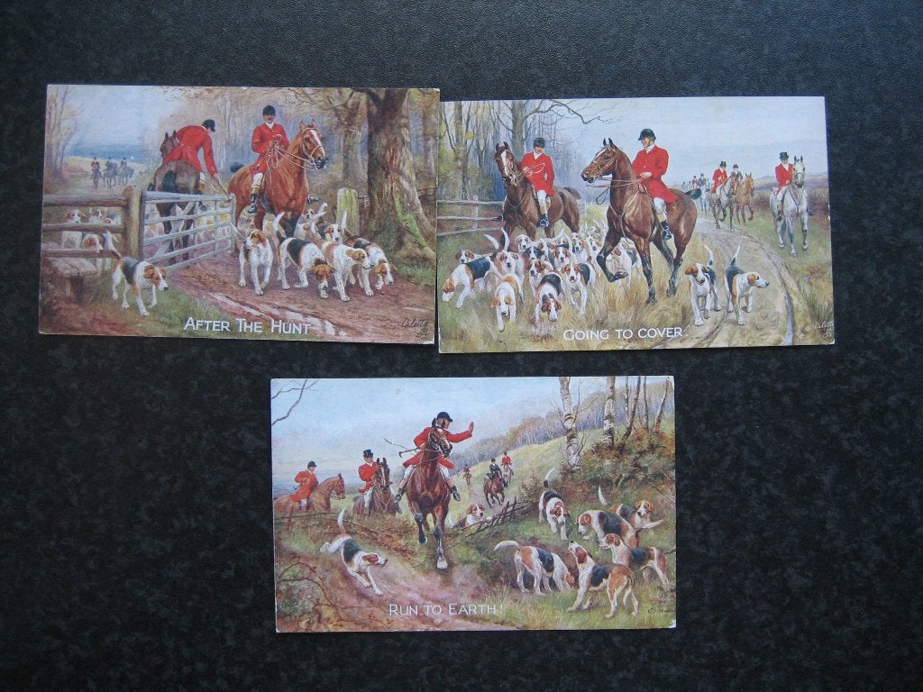 VOSSENJACHT Tuck's postcard 3194 Oilette 3 stuks Hunting, Ophalen of Verzenden, Voor 1920, Overige thema's