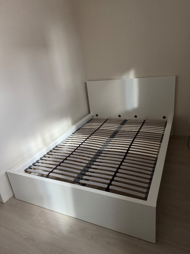 Bedframe met lattenbodem 140x200 (zonder matras), Ophalen, Wit, Tweepersoons, 140 cm