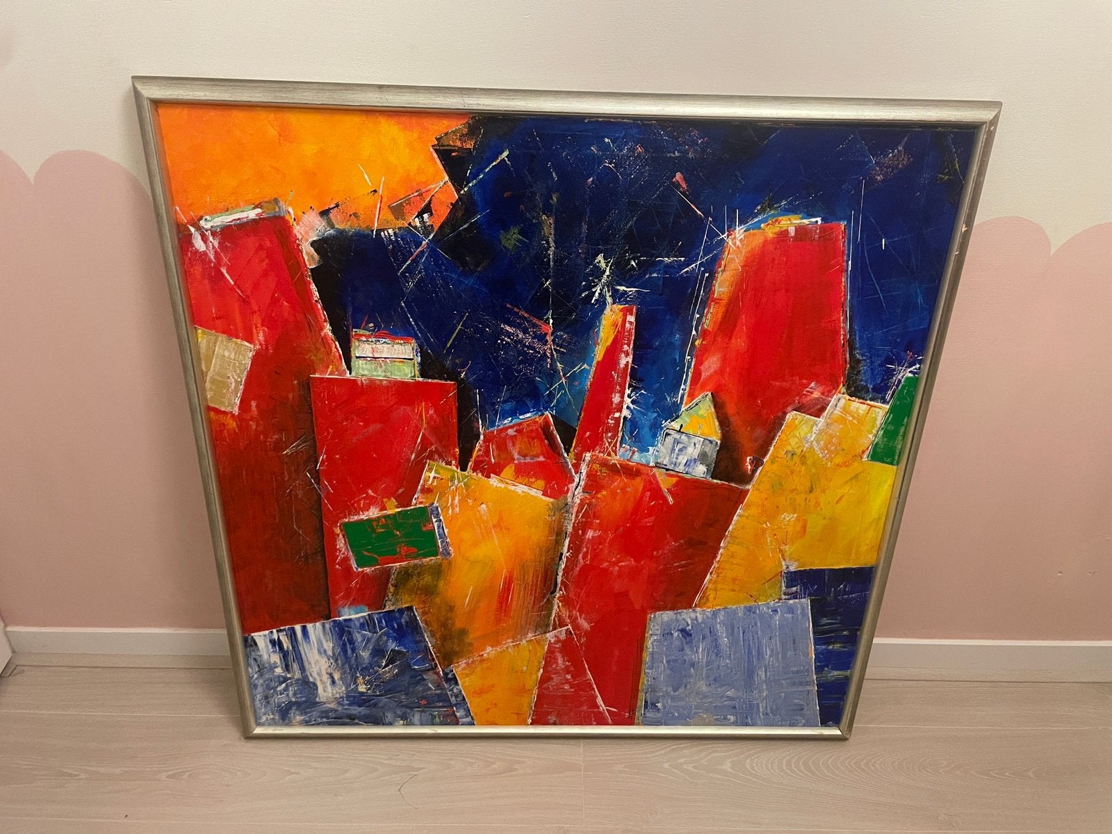 Groot kleurrijk abstract schilderij, Ophalen