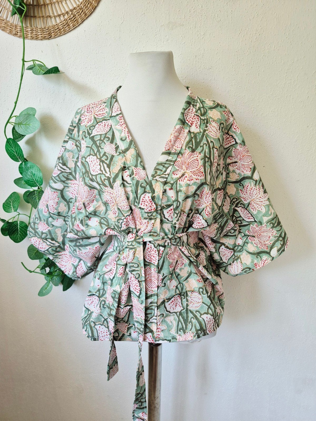 Handgemaakte luchtige blockprint India kimono S-XL, Verzenden, Maat 46/48 (XL) of groter, Nieuw, Korte mouw