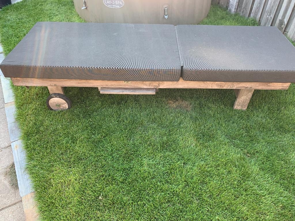 Teakhouten ligbed tuinbed. Mooie ligbed teakhout., Ophalen, Zo goed als nieuw, Teakhout, Verstelbaar