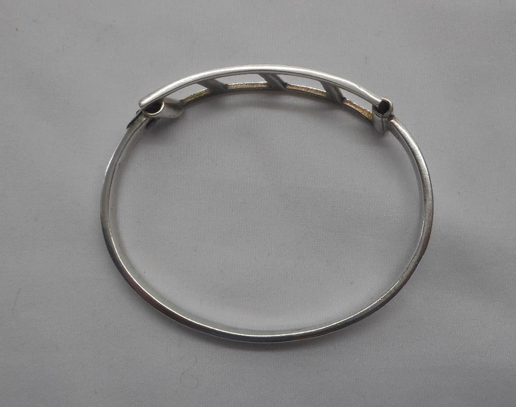 Zilveren vintage unisex armband met aparte sluiting nr.1182, Verzenden, Zo goed als nieuw, Zilver, Zilver