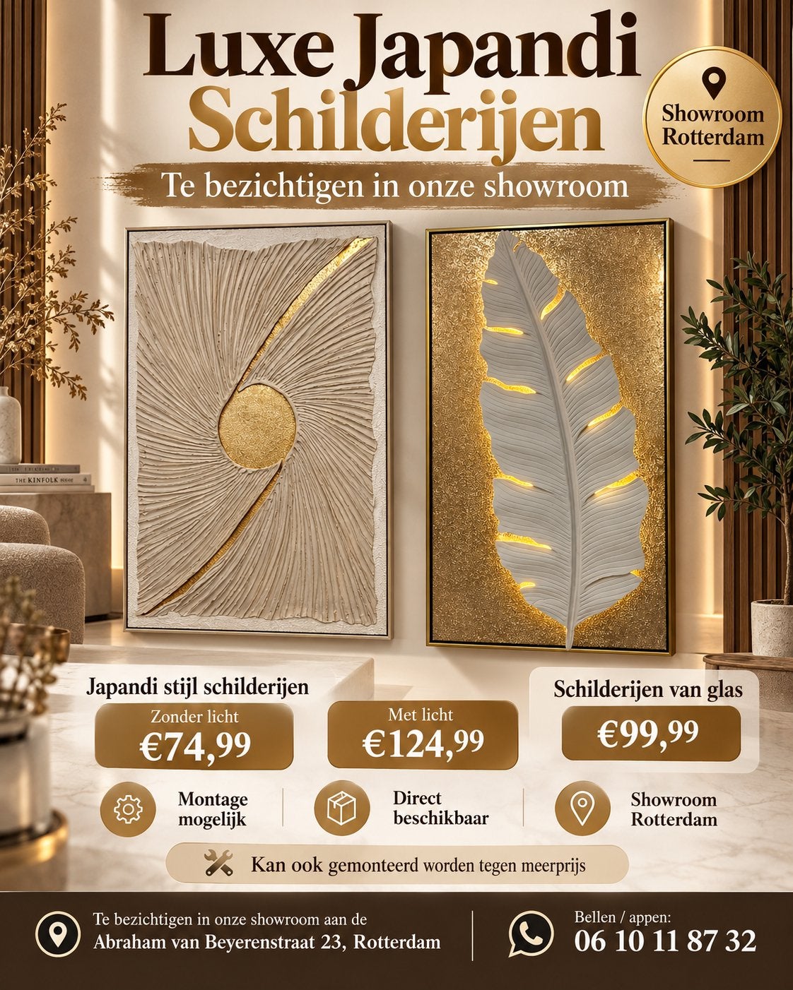 Japandi Stijl Schilderijen | Met LED Verlichting, Ophalen of Verzenden