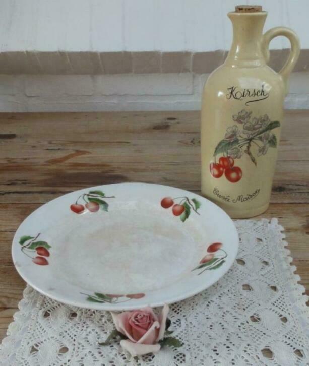 Franse landelijke keramieke KIRSCH fles met kersen, Ophalen of Verzenden, -, -, -