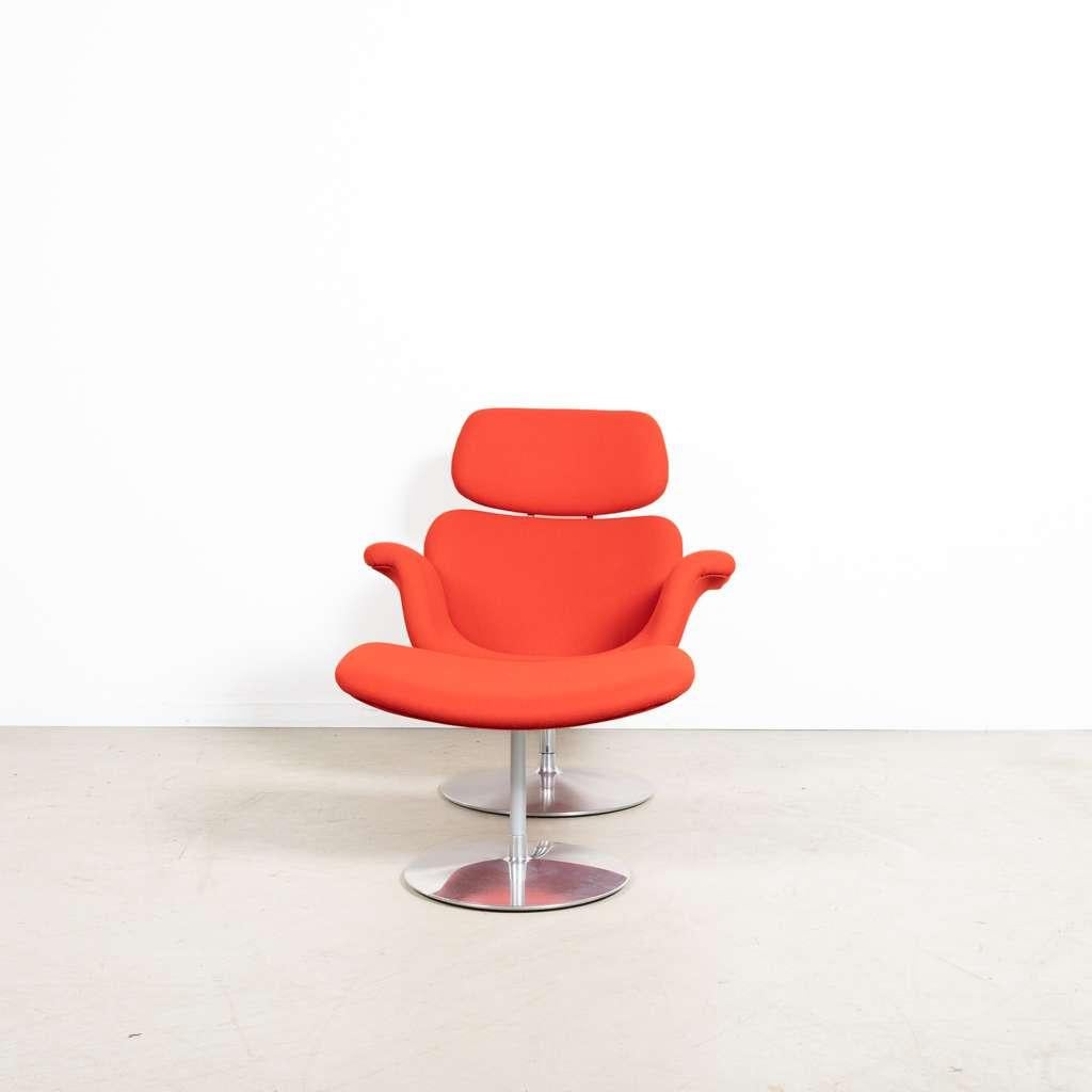 1x Artifort Big Tulip Fauteuil Rood Stof + Hocker, Niet ingevuld, Niet ingevuld, 75 tot 100 cm, Zo goed als nieuw