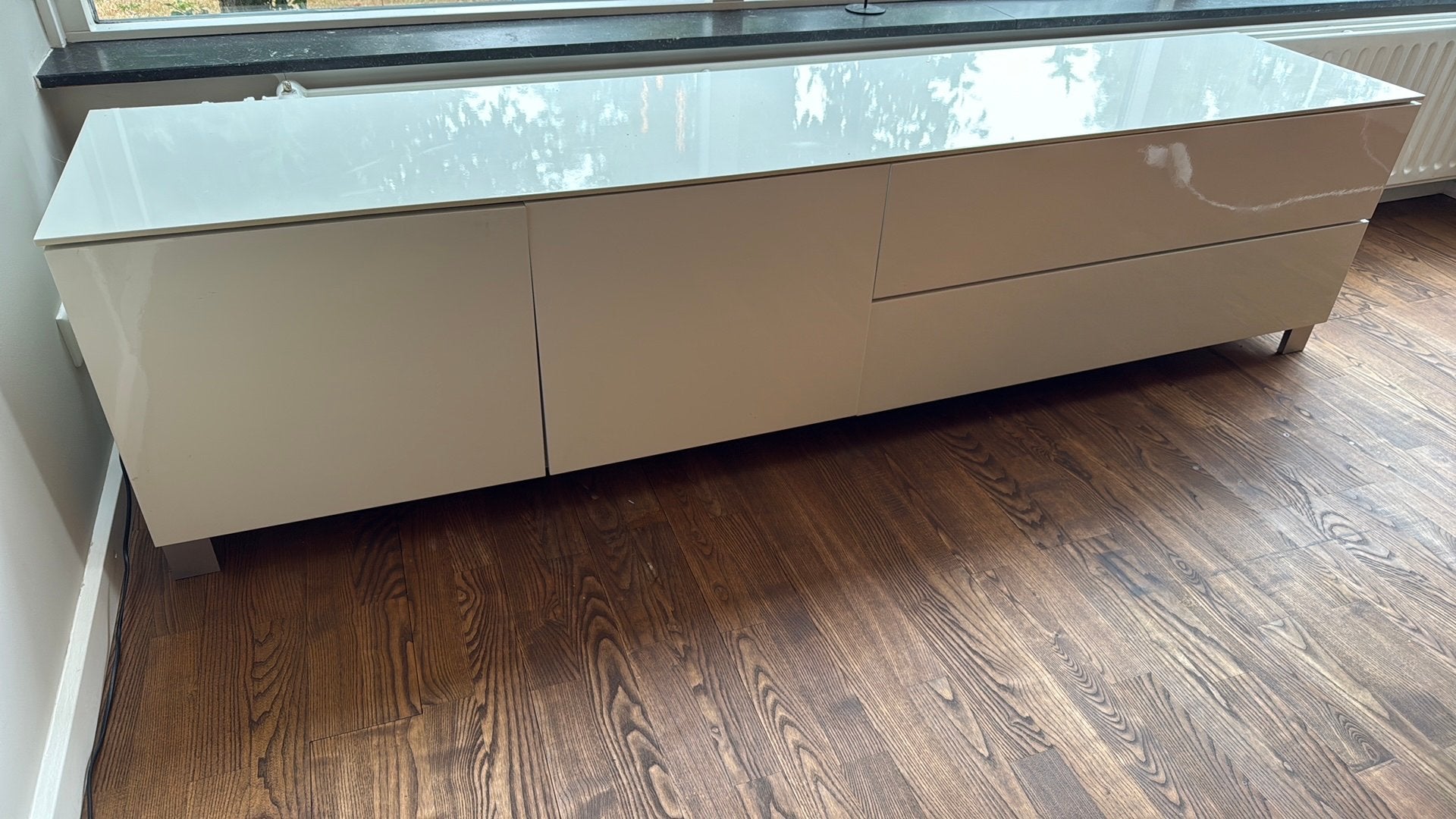 Witte tv meubel kast, Huis en Inrichting, Kasten | Televisiemeubels, Ophalen, Minder dan 50 cm, Gebruikt, 200 cm of meer
