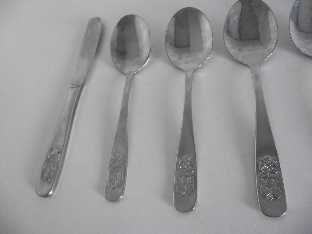 vintage RVS Amefa kinderbestek Beer 5 stuks lepel 14 cm  p s, Ophalen of Verzenden