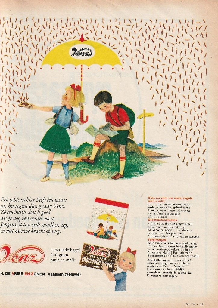 Retro reclame 1963 Venz Vaassen hagelslag echte trekkers, Verzenden, Overige typen