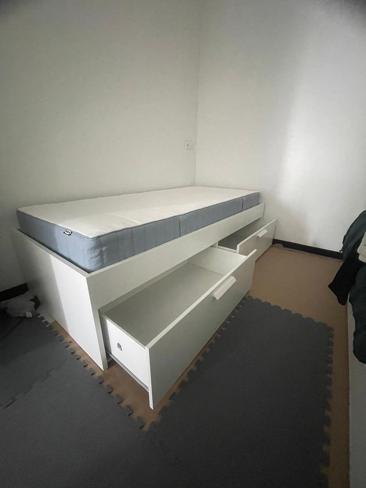 Eenpersoonsbed met opberglades - Wit, Ophalen, Gebruikt, 90 cm, Eenpersoons