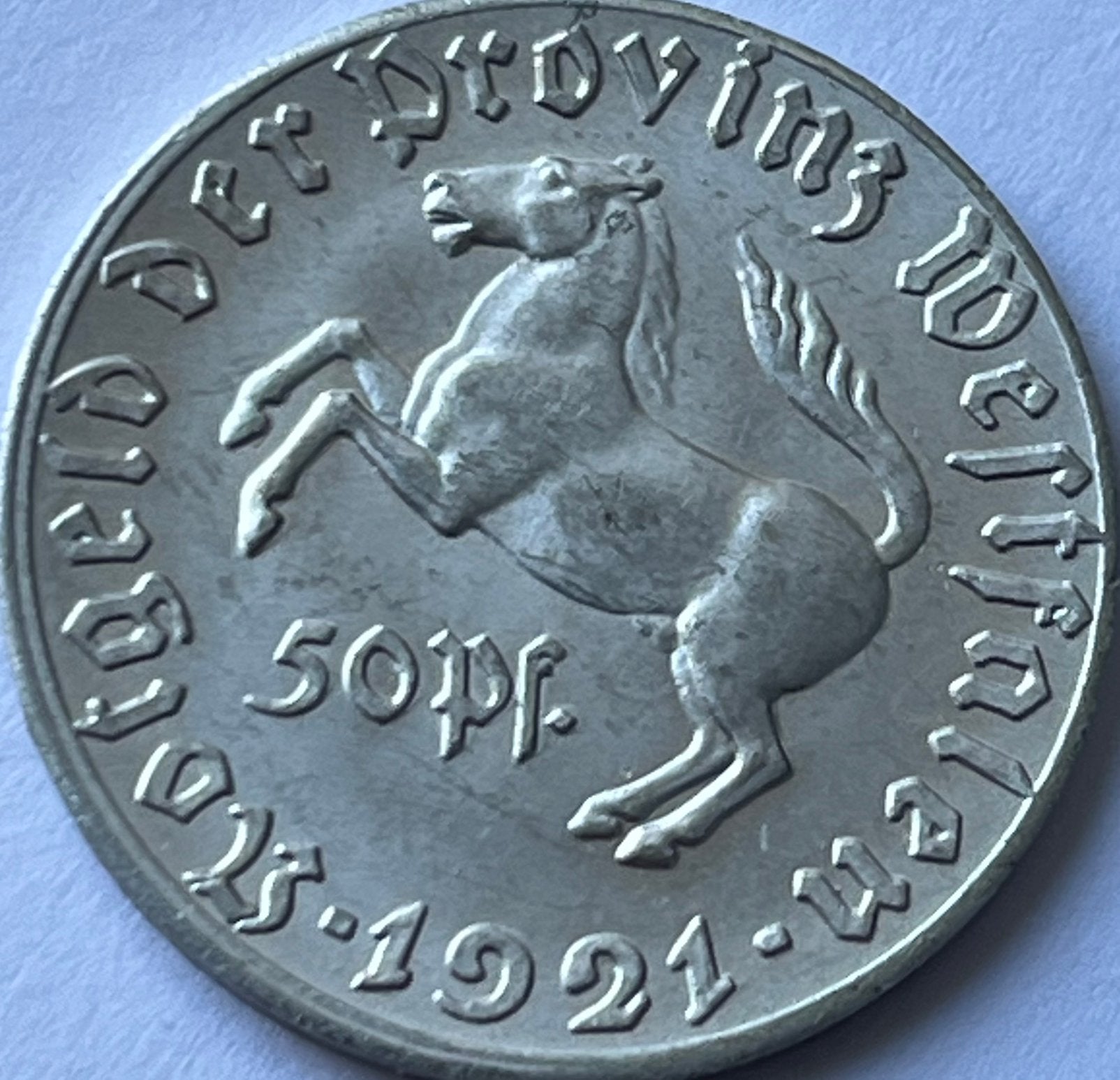 Westfalen schitterende 50 pfennig 1921, Ophalen of Verzenden, Duitsland, Losse munt