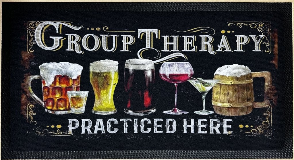 Group Therapy practiced here barmat barrunner matje deco, Verzamelen, Reclamebord, Info@deconoord.nl, Deco Noord, Nieuw