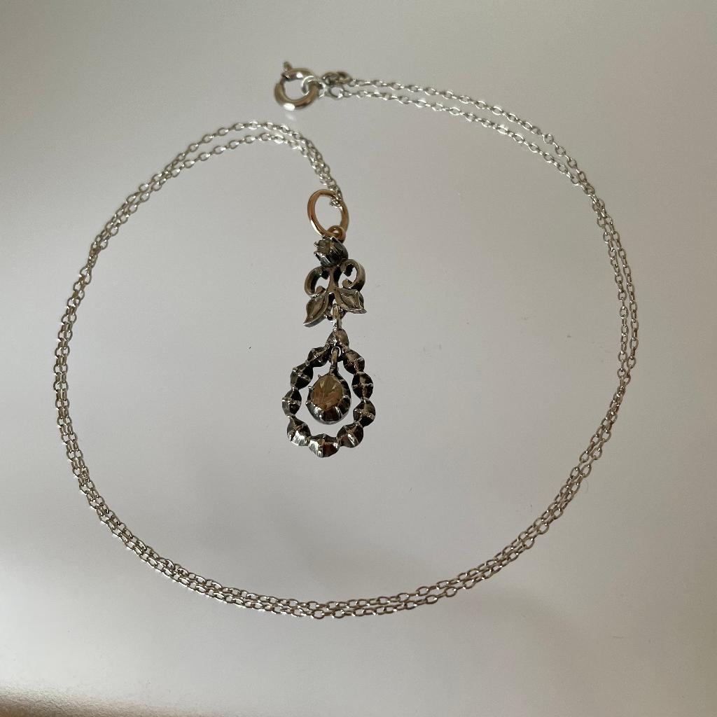 hanger art-nouveau zilver met diamant antiek, Ophalen of Verzenden, Zilver, Hanger, Met edelsteen