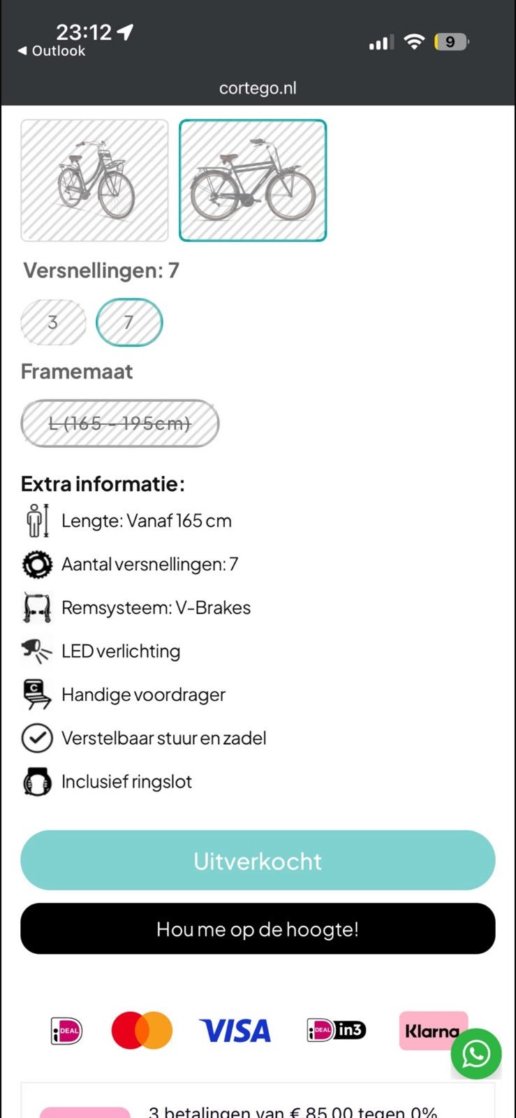 Hele fijne cortego fiets, Overige merken, Huif, Velgrem, Nieuw
