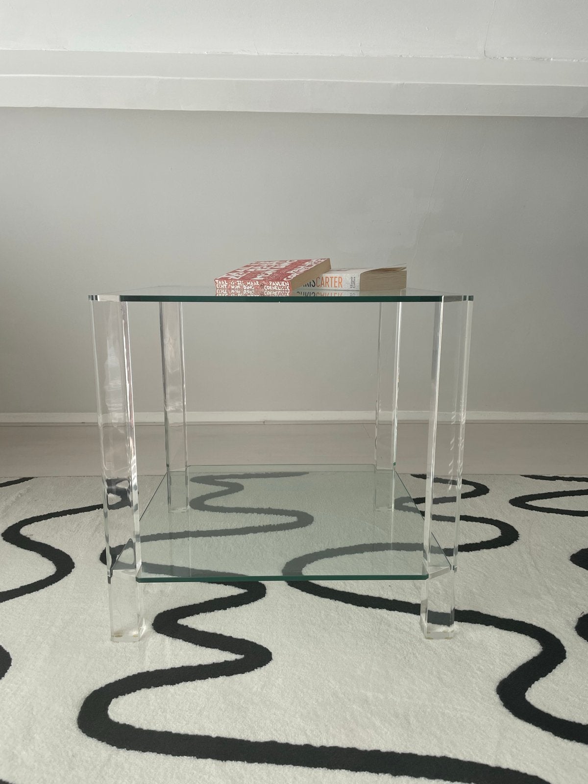 Glazen salontafel met acryl poten, Ophalen, Vierkant, 50 tot 100 cm, 5 – 50