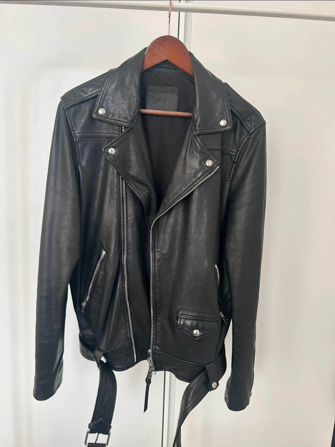 AllSaints Leren Bikerjack Zwart Maat M, Kleding | Heren, Maat 48/50 (M), Zwart, Ophalen of Verzenden, Zo goed als nieuw