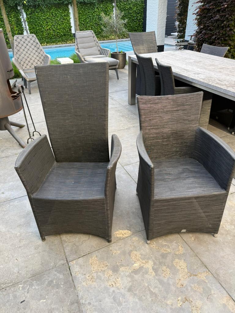 Donkergrijze tuinstoelen (8 stuks) gebruikt, Tuin en Terras, Tuinstoelen, Ophalen, Gebruikt, Kunststof