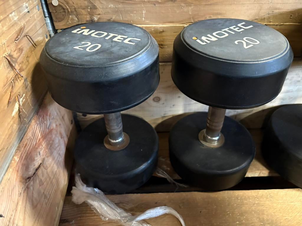 2 x 20 kg rubberen inotec dumbbells  gewichten, Sport en Fitness, Fitnessmaterialen, Ophalen, Dumbbell, Gebruikt, 2 x 20 kg