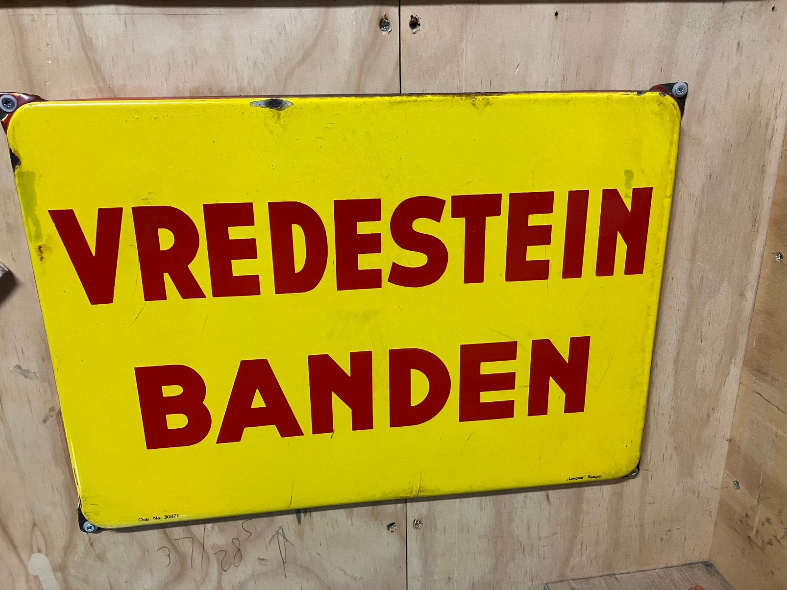 Vredestein emaille bord, Ophalen of Verzenden, Gebruikt, Reclamebord