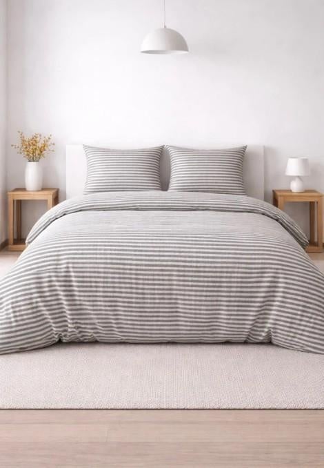 100% linnen dekbedovertrek 240x220 met slopen Big Stripes, Dekbedovertrek, Ophalen of Verzenden, Grijs, Nieuw