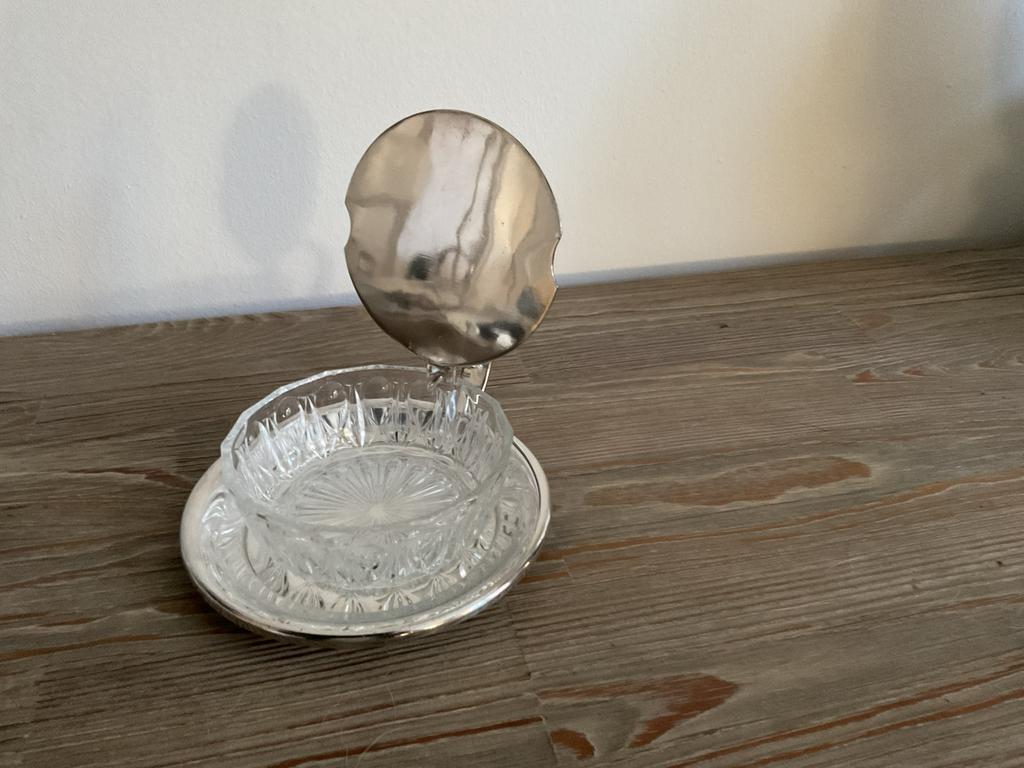 Boter/confiture schaal, zilver met glas en deksel, Antiek en Kunst, Ophalen, Zilver