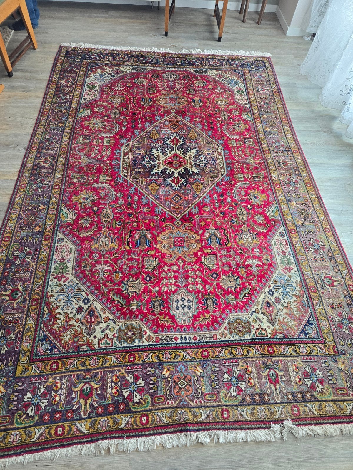 Echt Oriënt Perzisch Tapijt Tabriz - Handgeknoopt, Gebruikt, Perzisch, Klassiek, Oriëntaals, Geel, 200 cm of meer