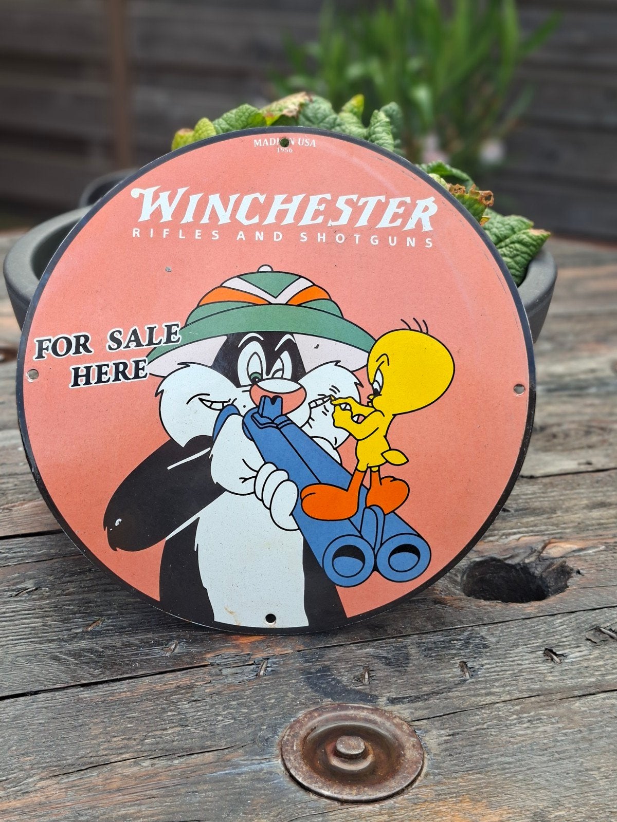 Winchester rifles looney tunes emaille reclamebord, Ophalen of Verzenden, Reclamebord