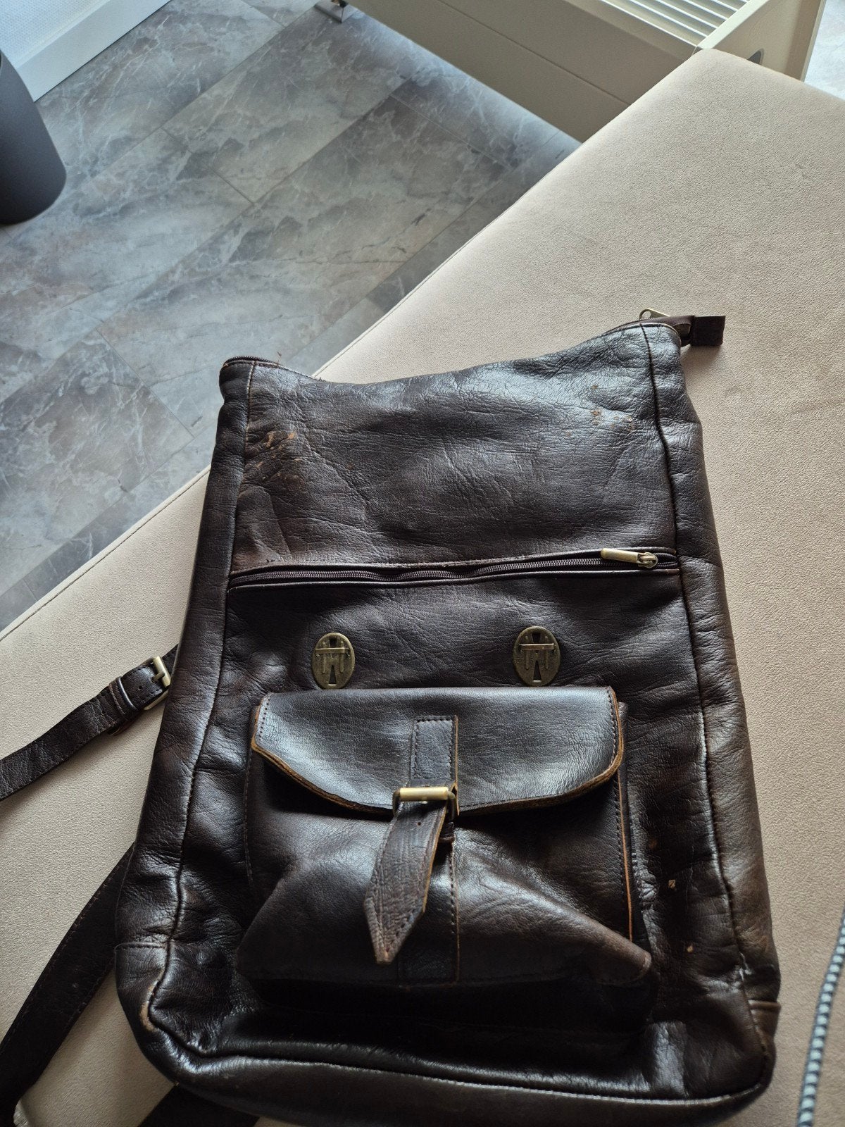 Leren Rugzak - Donkerbruin, Gebruikt, Ophalen of Verzenden, Gebruikt, Overige merken, 30 tot 45 cm