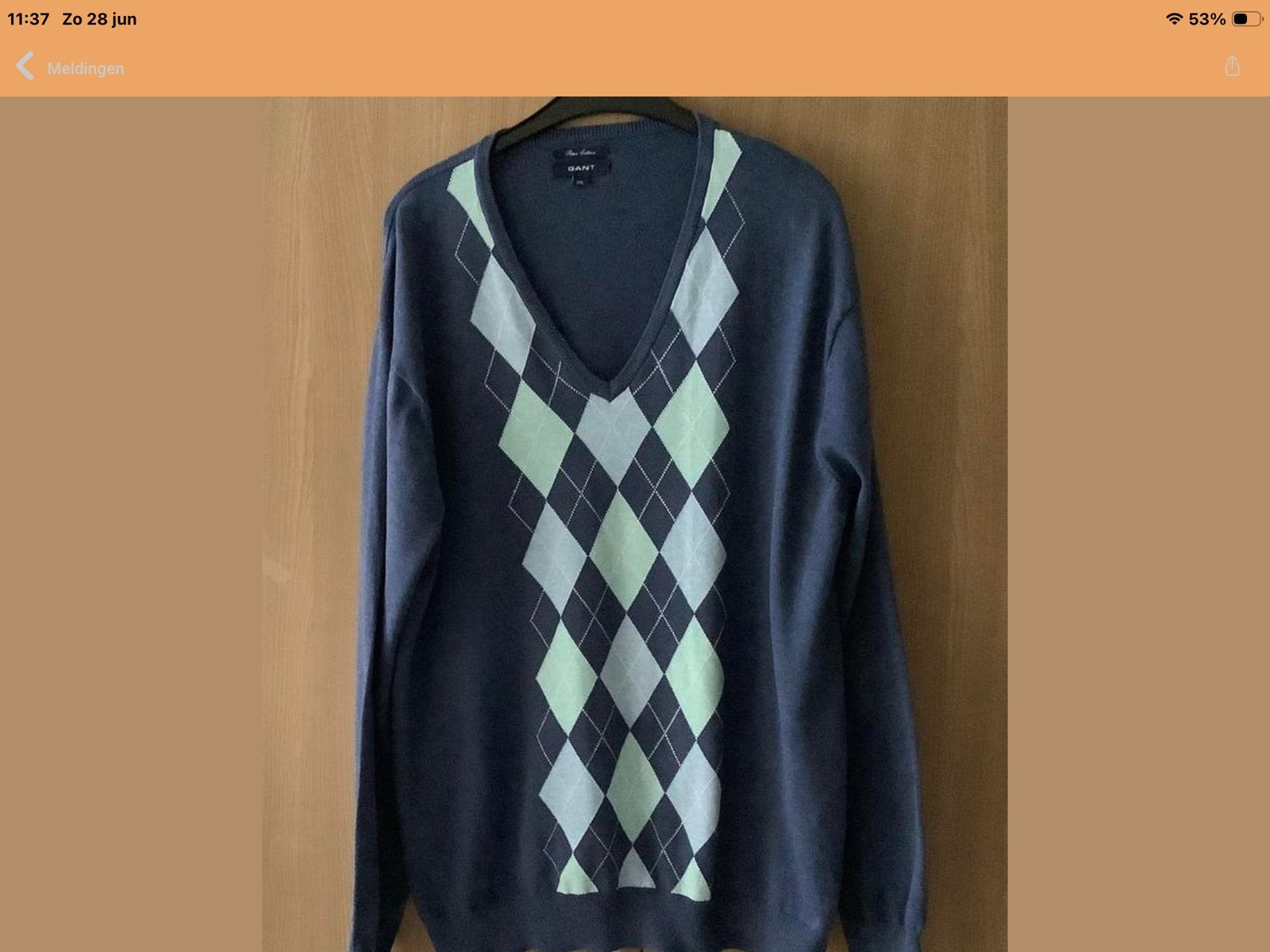Gant Argyle V-hals Trui - Maat XXL, Verzenden, Nieuw, Overige maten, Blauw