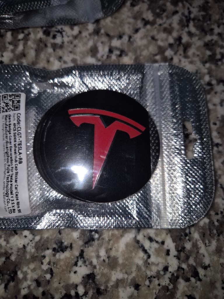 Tesla naafdoppen 56mm zwart met rood, Ophalen of Verzenden, Nieuw