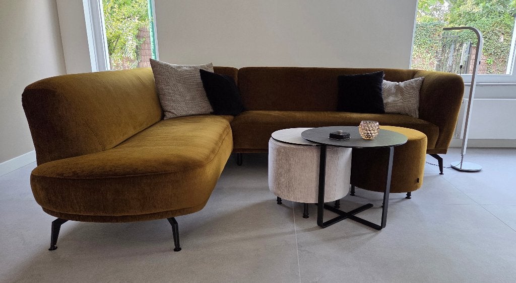 Montèl Icarus hoekbank + hocker – vrijwel nieuw met garantie, 250 tot 300 cm, Hoekbank, Ophalen of Verzenden, Zo goed als nieuw