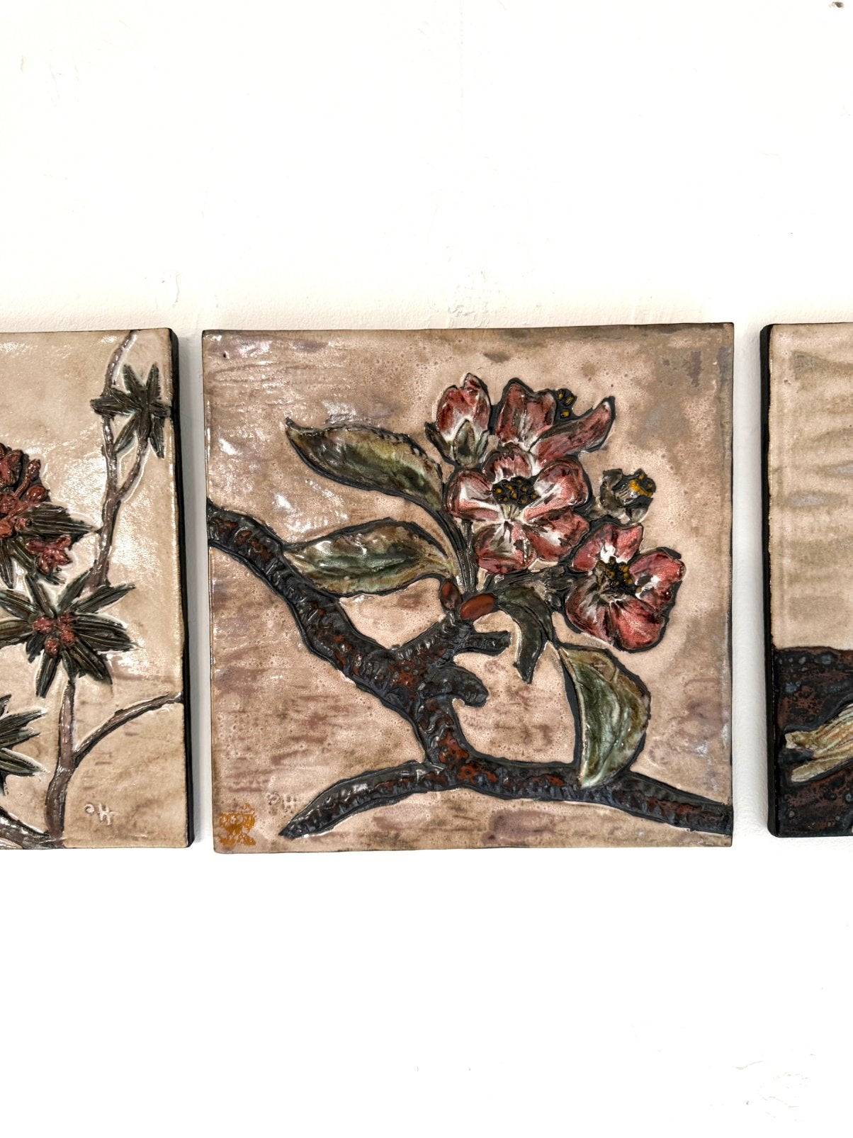 Vintage trio keramieken wandtegels, Ruscha Keramik ‘60, Ruscha Keramik, Steen/keramiek, Ophalen of Verzenden, Zo goed als nieuw