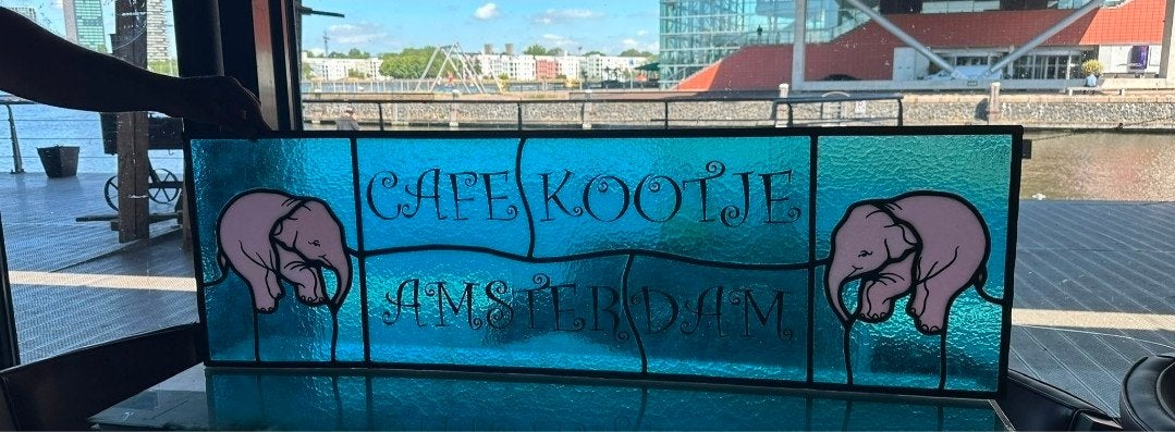 unieke trilogie Amsterdam ambachtelijke glas-in-loodpanelen, Ophalen of Verzenden
