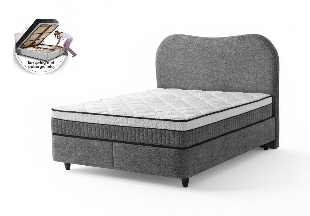 Boxspring Olivia opbergbed teddy stof in antraciet-Aanbiedin, Huis en Inrichting, Slaapkamer | Bedden, Nieuw, Tweepersoons, 180 cm