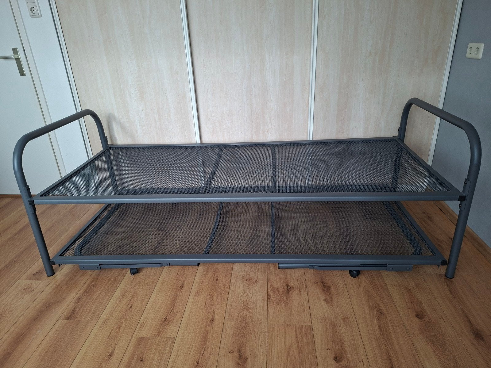 Dubbel divan ledikant met onderschuifbed, Ophalen, 90 cm, Eenpersoons, Inklapbaar onderbed