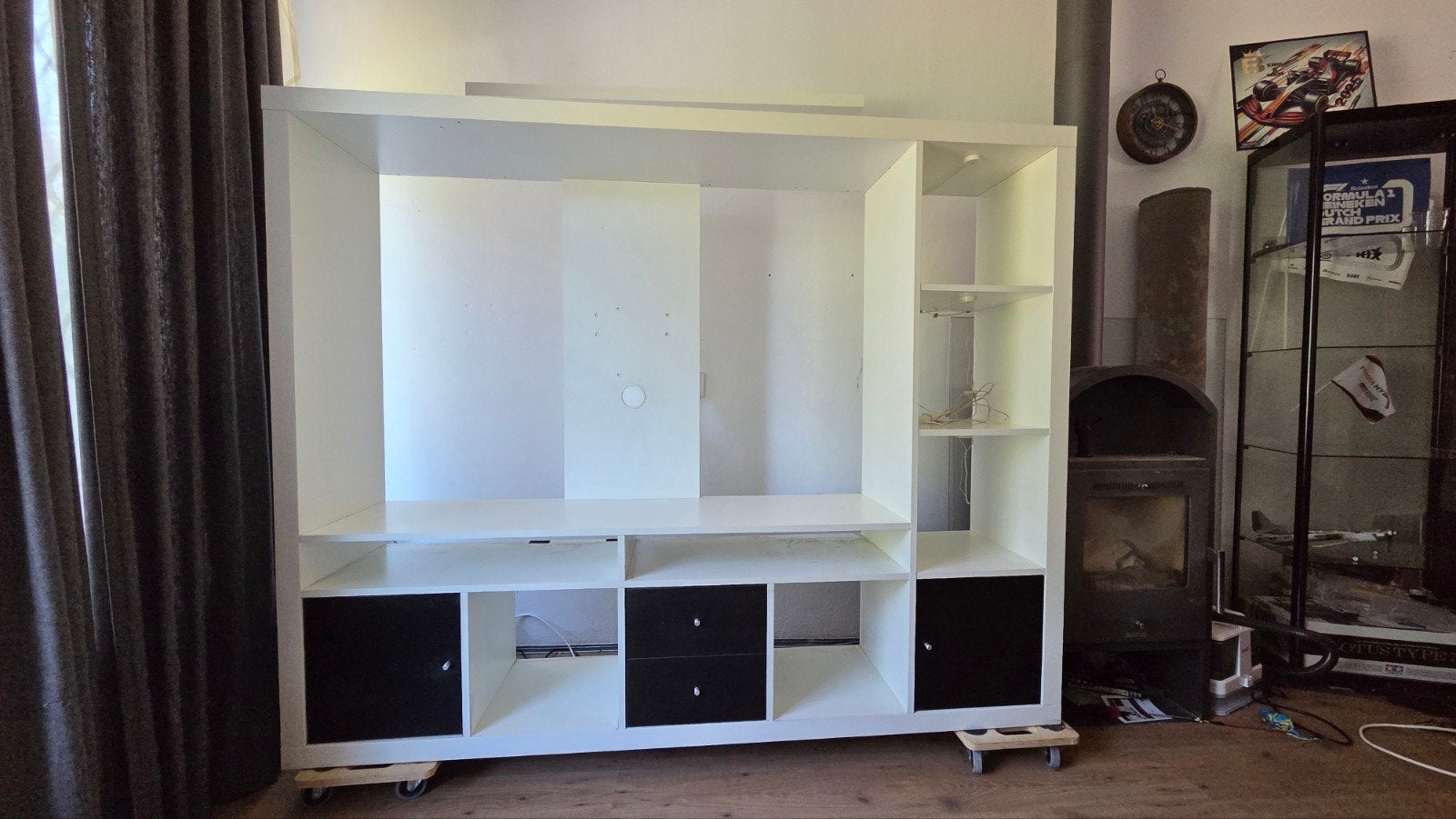 Grote witte tv-kast/wandmeubel met opbergruimte, Ophalen, Gebruikt, 150 tot 200 cm, Modern