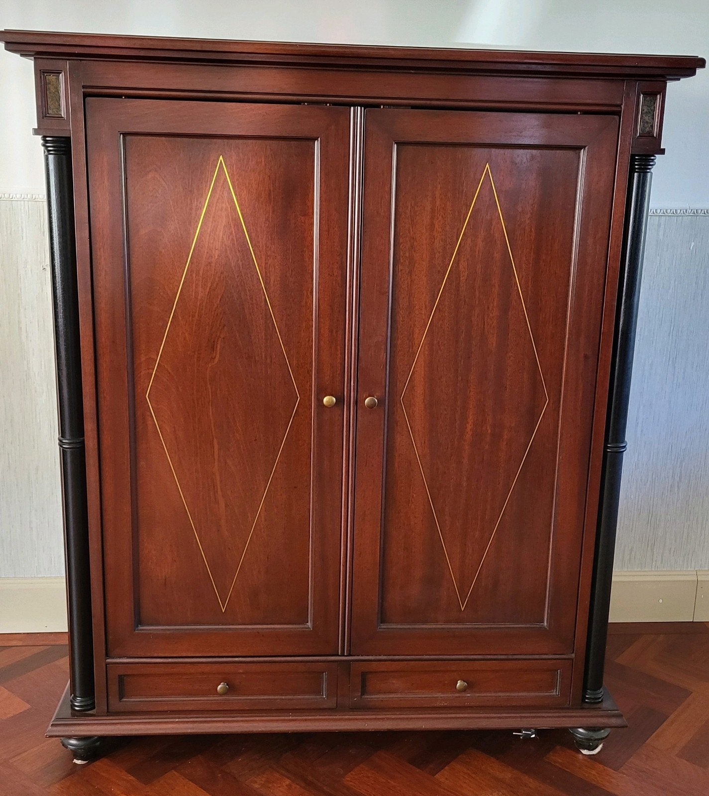 Kast kersenhout, inlegwerk en lades - 124x145x62cm, Ophalen, Gebruikt