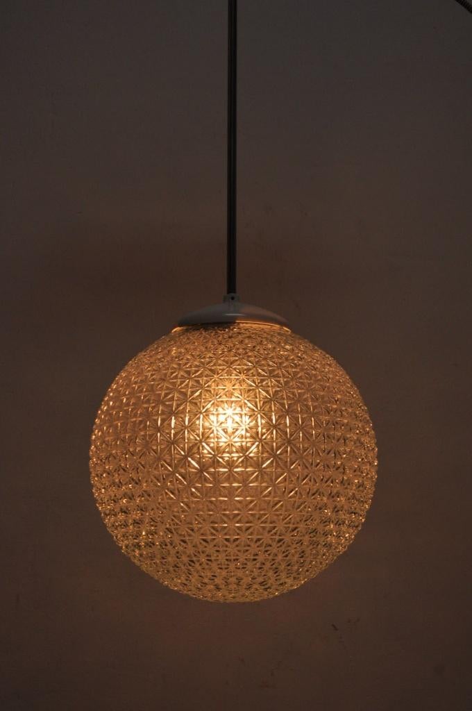 Vintage bollampen kristalglas hanglamp lamp jaren 60, Ophalen of Verzenden, Gebruikt