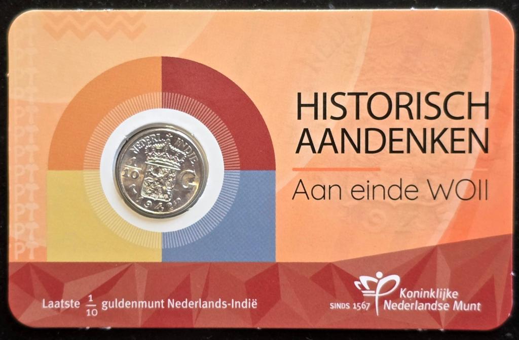 Coincard zilveren 1/10 gulden Nederlands-Indië 1942S, Ophalen of Verzenden, Koningin Wilhelmina, 10 cent, Zilver