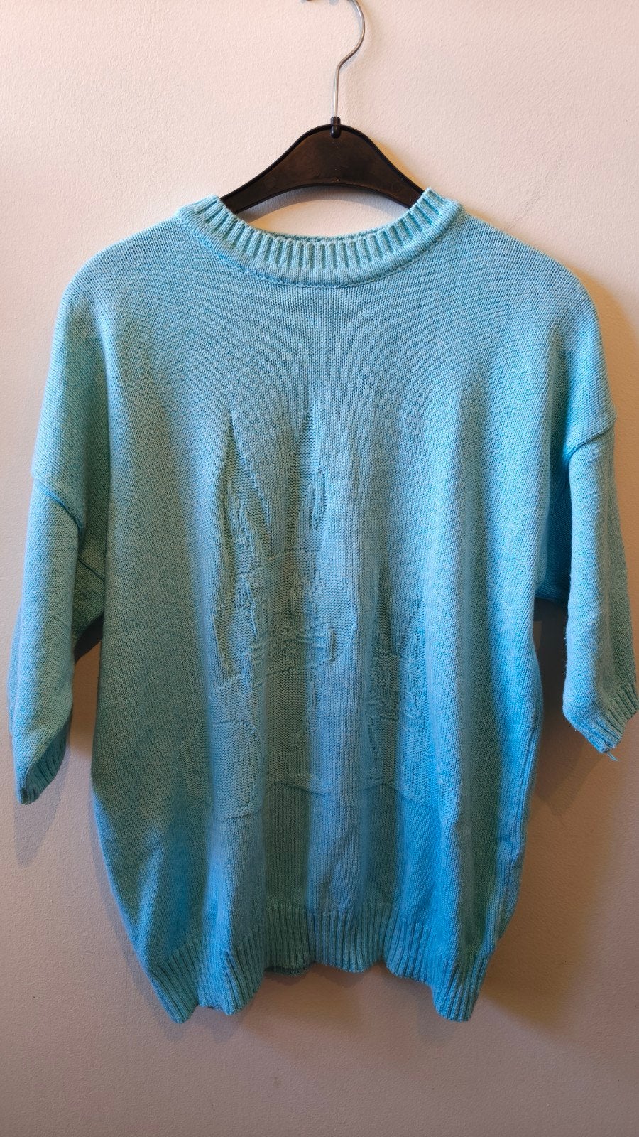 Lichtblauwe trui met print van een haas, Blauw, Maat 42/44 (L), Ophalen of Verzenden, Onbekend